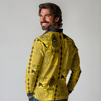 Papua New Guinea Heritage Motif Long Sleeve Polo Shirt Yellow Version LT05 - Polynesian Pride