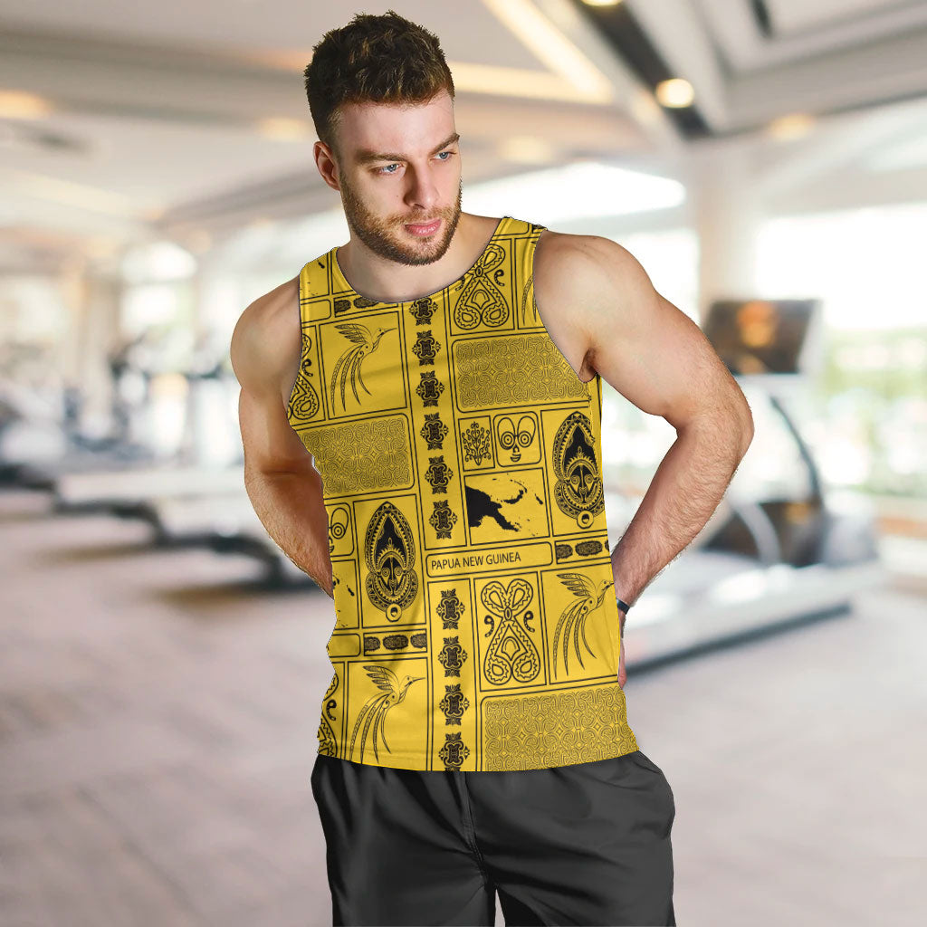 Papua New Guinea Heritage Motif Men Tank Top Yellow Version LT05 Yellow - Polynesian Pride
