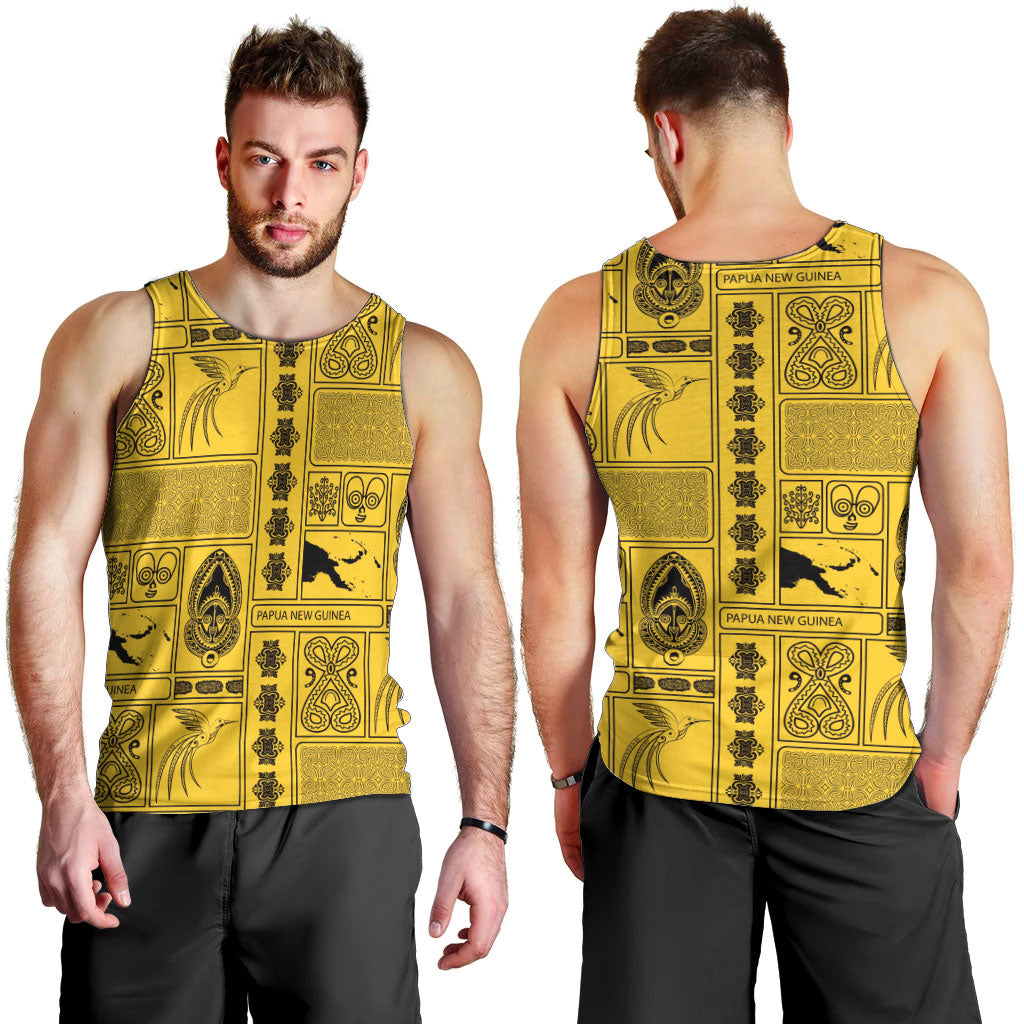 Papua New Guinea Heritage Motif Men Tank Top Yellow Version LT05 - Polynesian Pride