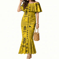 Papua New Guinea Heritage Motif Mermaid Dress Yellow Version LT05 Women Yellow - Polynesian Pride