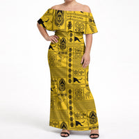Papua New Guinea Heritage Motif Off Shoulder Maxi Dress Yellow Version LT05 Women Yellow - Polynesian Pride