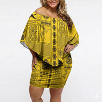 Papua New Guinea Heritage Motif Off Shoulder Short Dress Yellow Version LT05 Women Yellow - Polynesian Pride