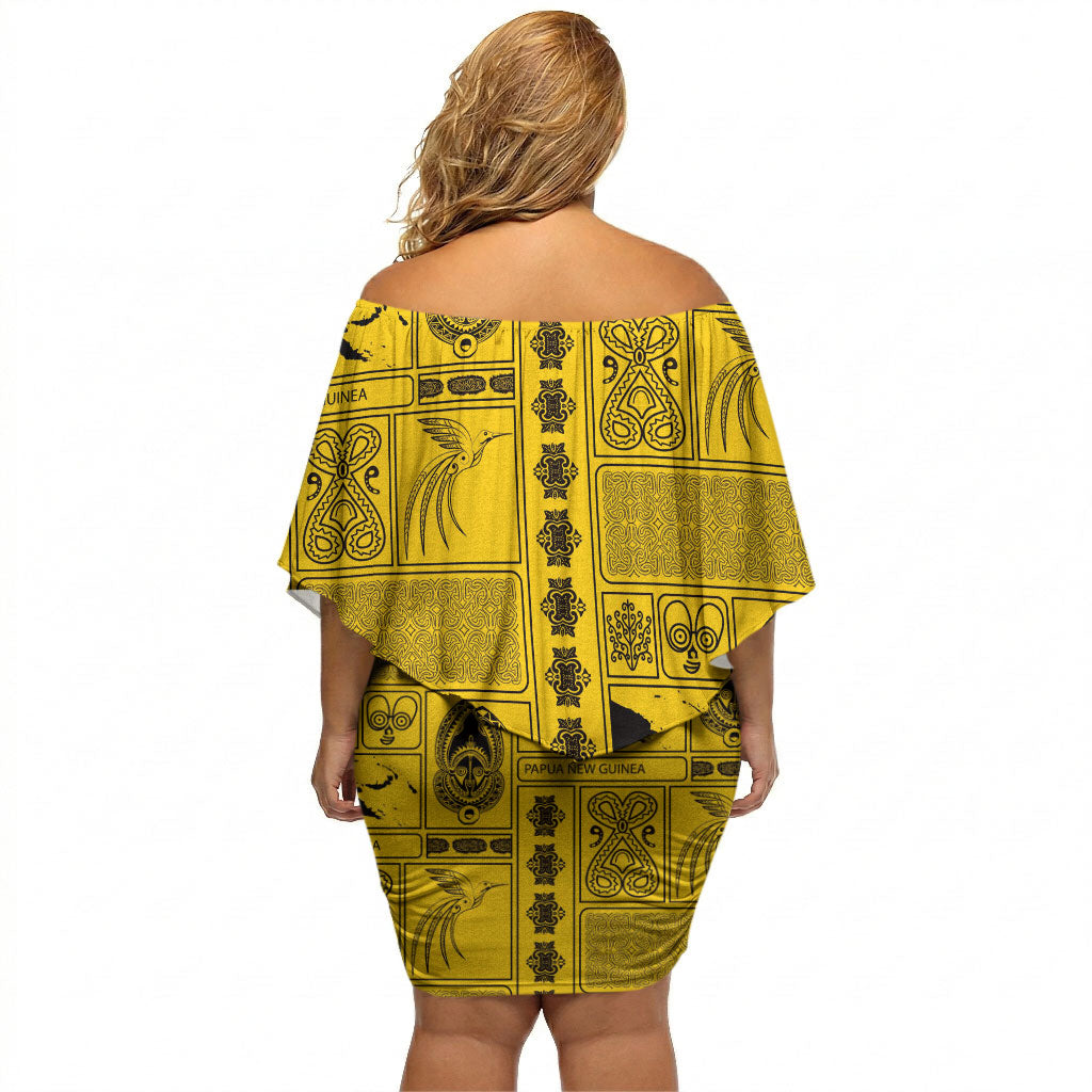 Papua New Guinea Heritage Motif Off Shoulder Short Dress Yellow Version LT05 - Polynesian Pride