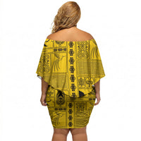Papua New Guinea Heritage Motif Off Shoulder Short Dress Yellow Version LT05 - Polynesian Pride