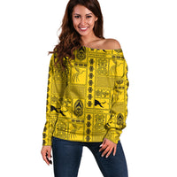 Papua New Guinea Heritage Motif Off Shoulder Sweater Yellow Version LT05 Women Yellow - Polynesian Pride