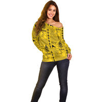 Papua New Guinea Heritage Motif Off Shoulder Sweater Yellow Version LT05 - Polynesian Pride