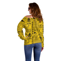 Papua New Guinea Heritage Motif Off Shoulder Sweater Yellow Version LT05 - Polynesian Pride