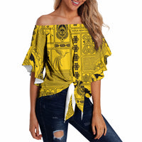 Papua New Guinea Heritage Motif Off Shoulder Wrap Waist Top Yellow Version LT05 Yellow - Polynesian Pride
