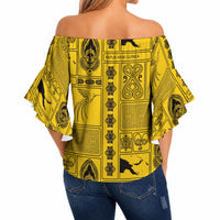 Papua New Guinea Heritage Motif Off Shoulder Wrap Waist Top Yellow Version LT05 - Polynesian Pride