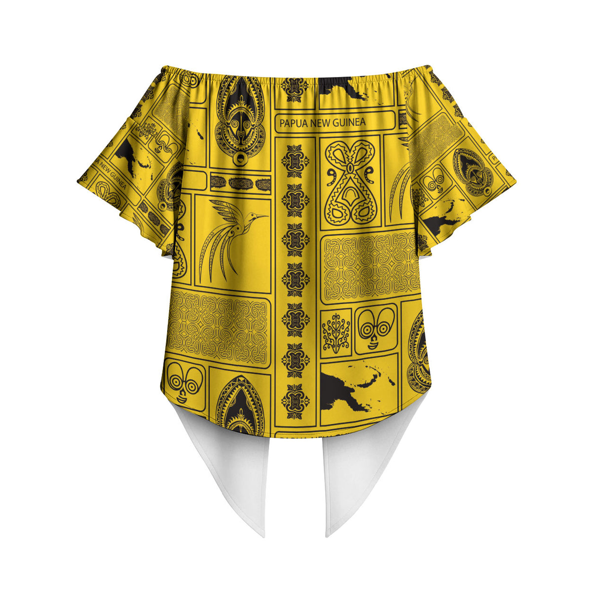 Papua New Guinea Heritage Motif Off Shoulder Wrap Waist Top Yellow Version LT05 - Polynesian Pride
