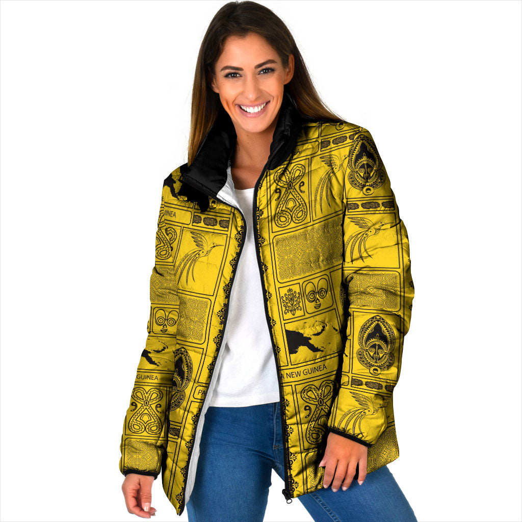 Papua New Guinea Heritage Motif Padded Jacket Yellow Version LT05 Women Yellow - Polynesian Pride