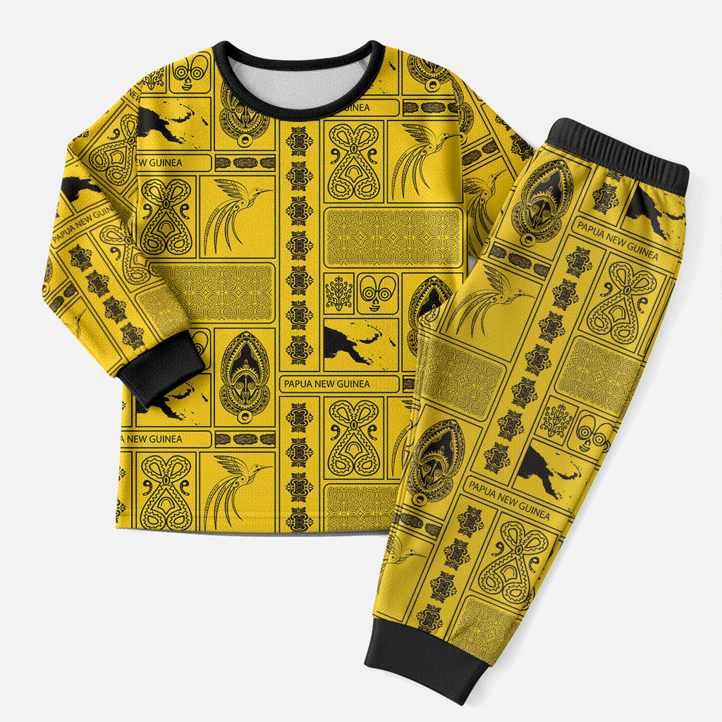 Papua New Guinea Heritage Motif Christmas Pajama Set Yellow Version