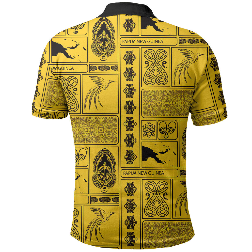 Papua New Guinea Heritage Motif Polo Shirt Yellow Version LT05 - Polynesian Pride