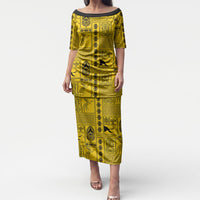 Papua New Guinea Heritage Motif Puletasi Yellow Version LT05 Long Dress Yellow - Polynesian Pride