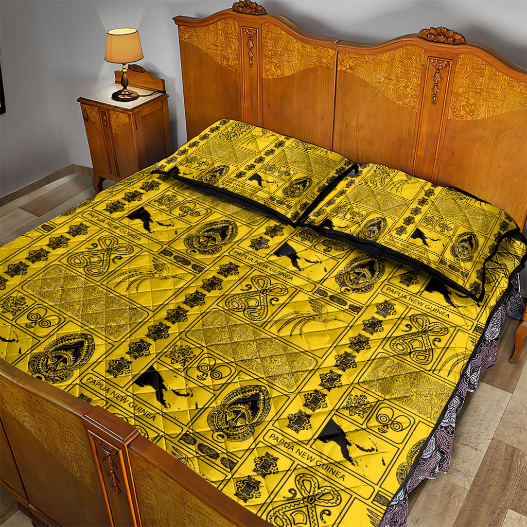 Papua New Guinea Heritage Motif Quilt Bed Set Yellow Version LT05 - Polynesian Pride