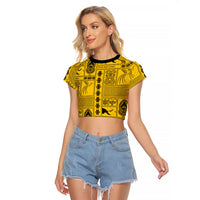 Papua New Guinea Heritage Motif Raglan Cropped T Shirt Yellow Version LT05 Female Yellow - Polynesian Pride
