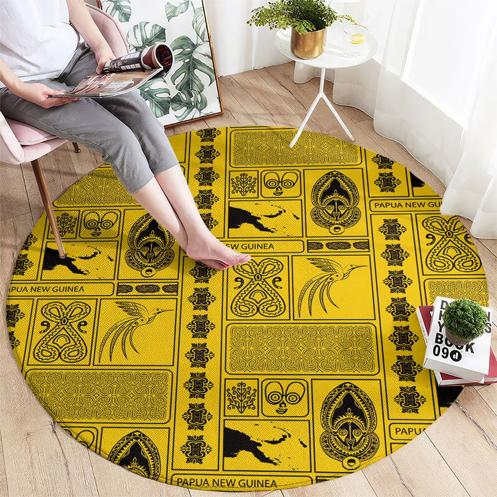 Papua New Guinea Heritage Motif Round Carpet Yellow Version LT05 - Polynesian Pride