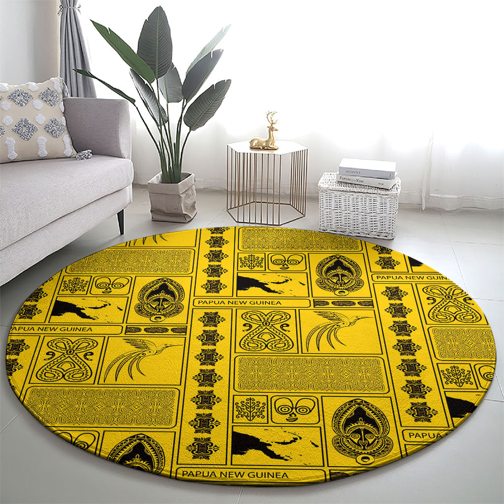Papua New Guinea Heritage Motif Round Carpet Yellow Version LT05 - Polynesian Pride