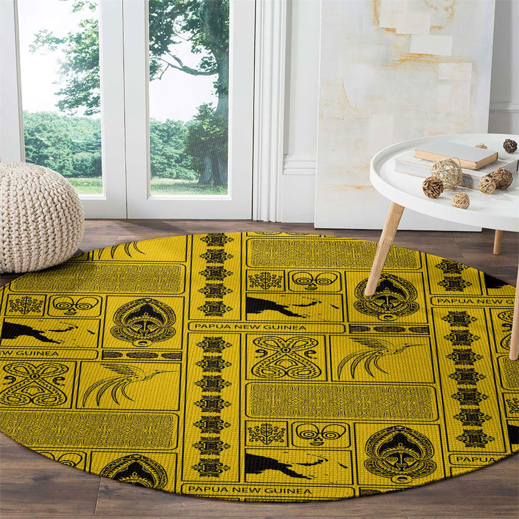 Papua New Guinea Heritage Motif Round Carpet Yellow Version LT05 - Polynesian Pride