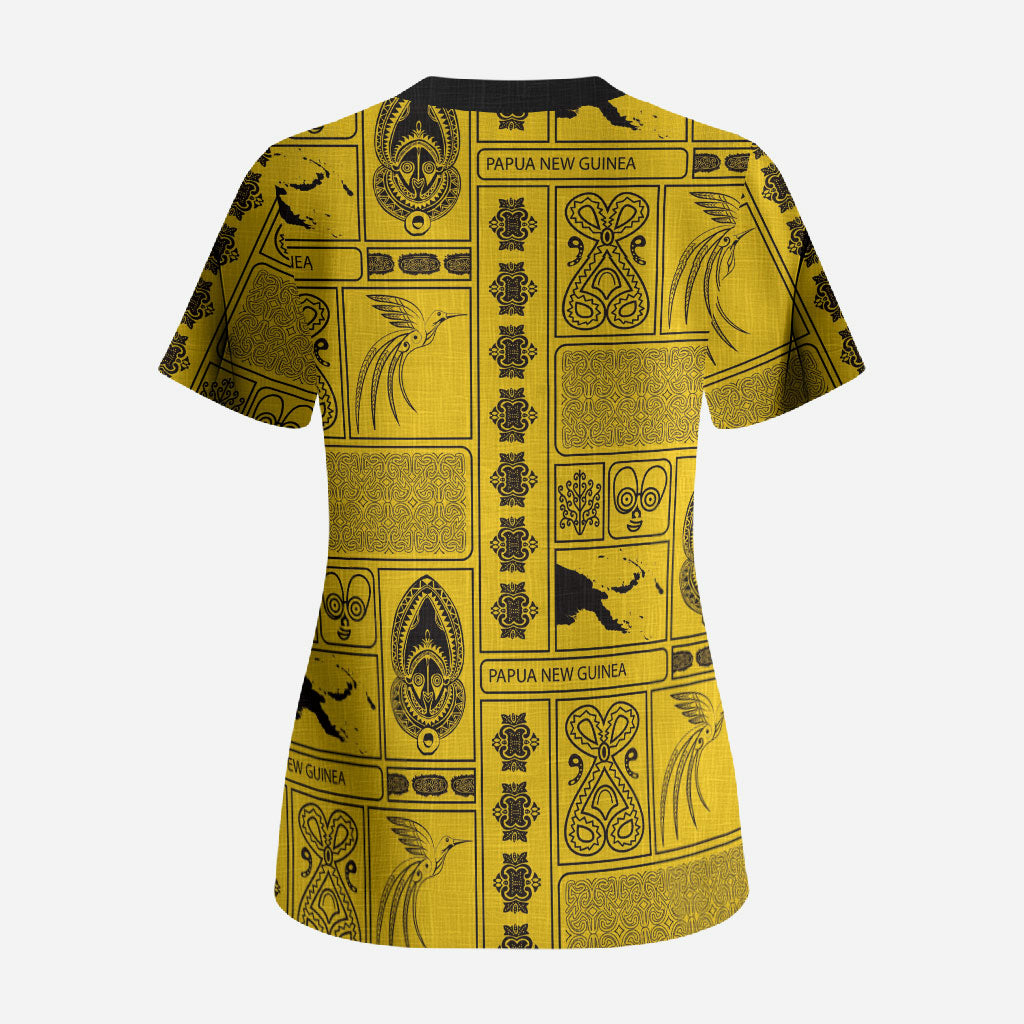 Papua New Guinea Heritage Motif Scrub Top Yellow Version LT05 - Polynesian Pride