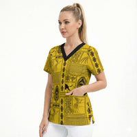 Papua New Guinea Heritage Motif Scrub Top Yellow Version LT05 - Polynesian Pride