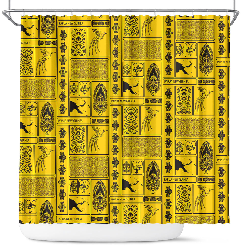 Papua New Guinea Heritage Motif Shower Curtain Yellow Version LT05 Yellow - Polynesian Pride