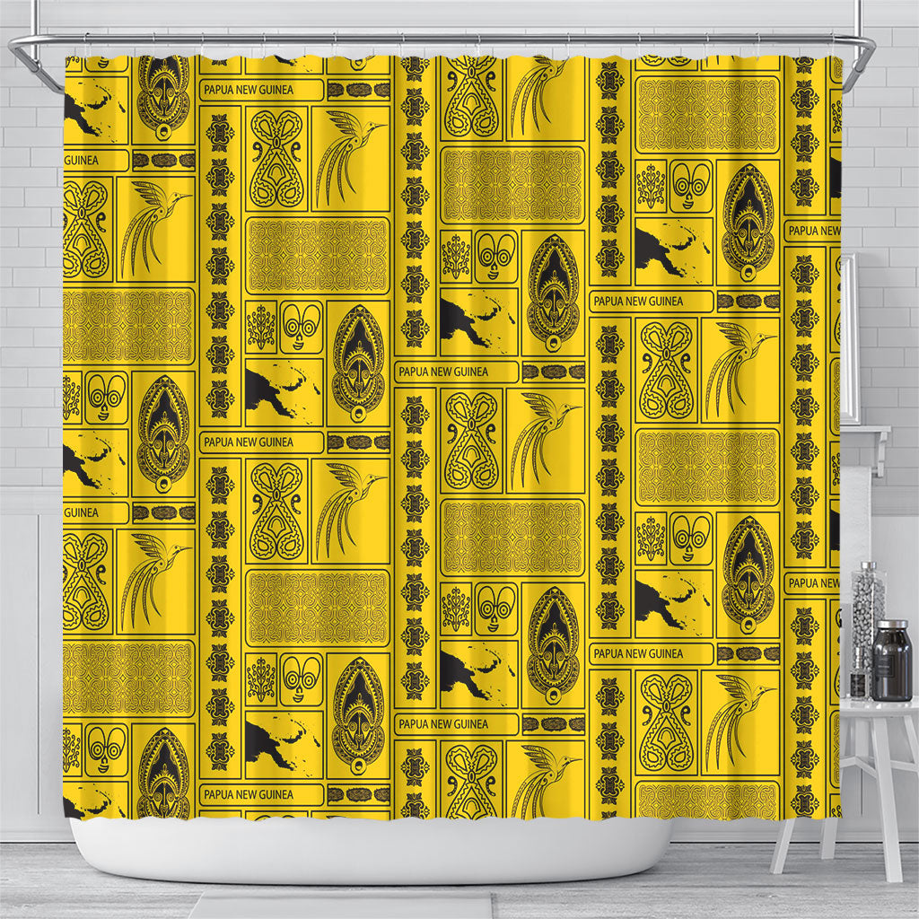 Papua New Guinea Heritage Motif Shower Curtain Yellow Version LT05 - Polynesian Pride
