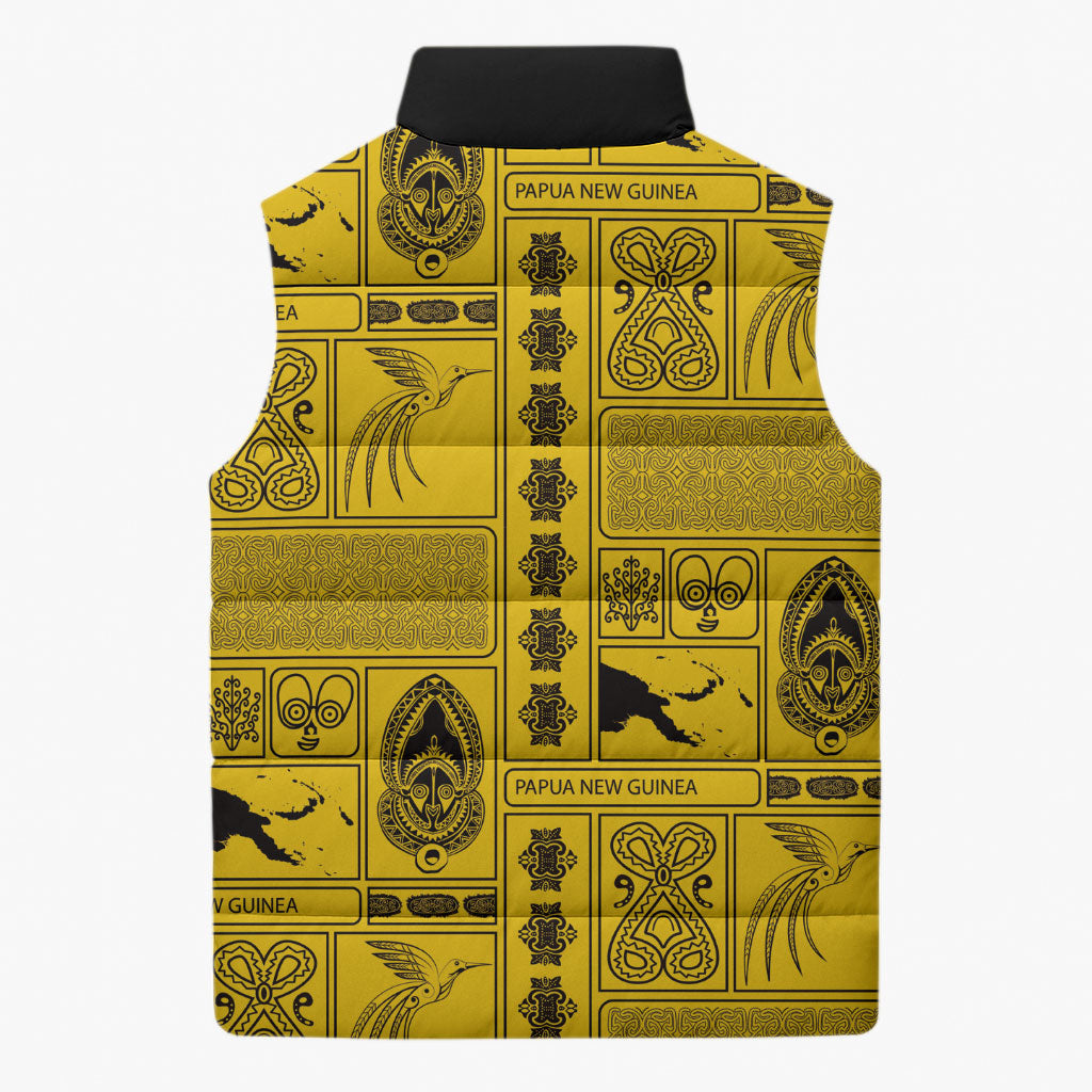 Papua New Guinea Heritage Motif Sleeveless Puffer Jacket Yellow Version LT05 - Polynesian Pride