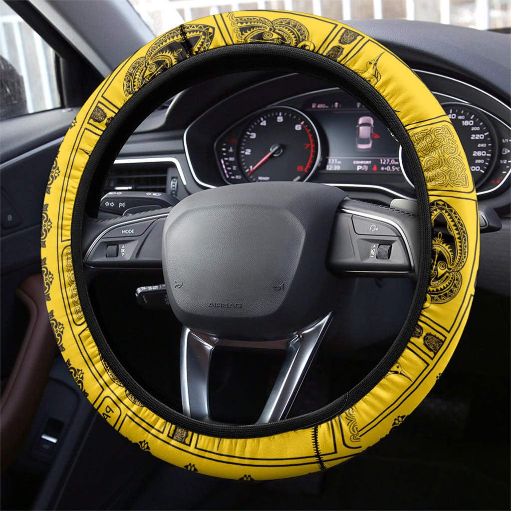 Papua New Guinea Heritage Motif Steering Wheel Cover Yellow Version LT05 - Polynesian Pride