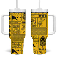 Papua New Guinea Heritage Motif Tumbler With Handle Yellow Version LT05 One Size: 40 oz Yellow - Polynesian Pride