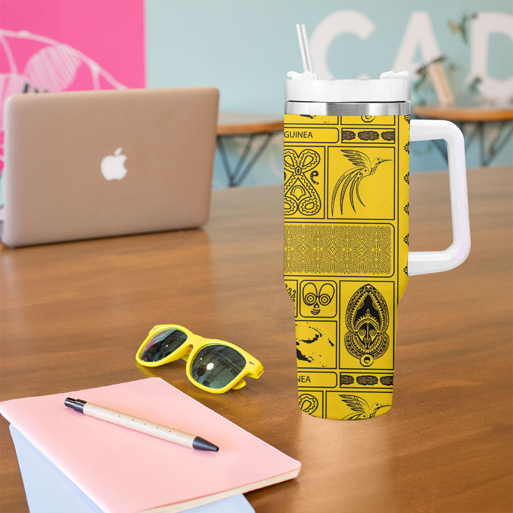 Papua New Guinea Heritage Motif Tumbler With Handle Yellow Version LT05 - Polynesian Pride