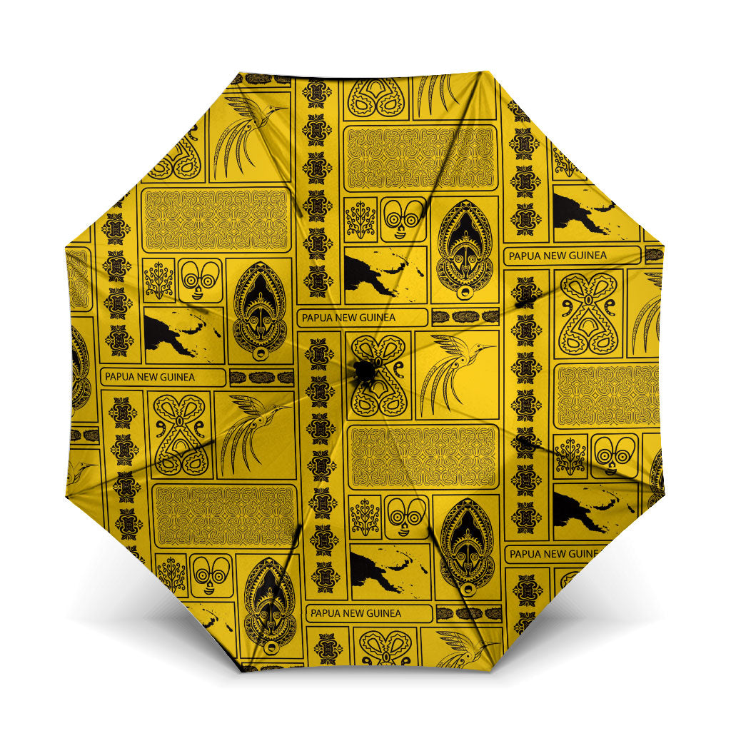 Papua New Guinea Heritage Motif Umbrella Yellow Version LT05 One Size Folded 11.42 inch Opened Diameter 37.4 inch Yellow - Polynesian Pride