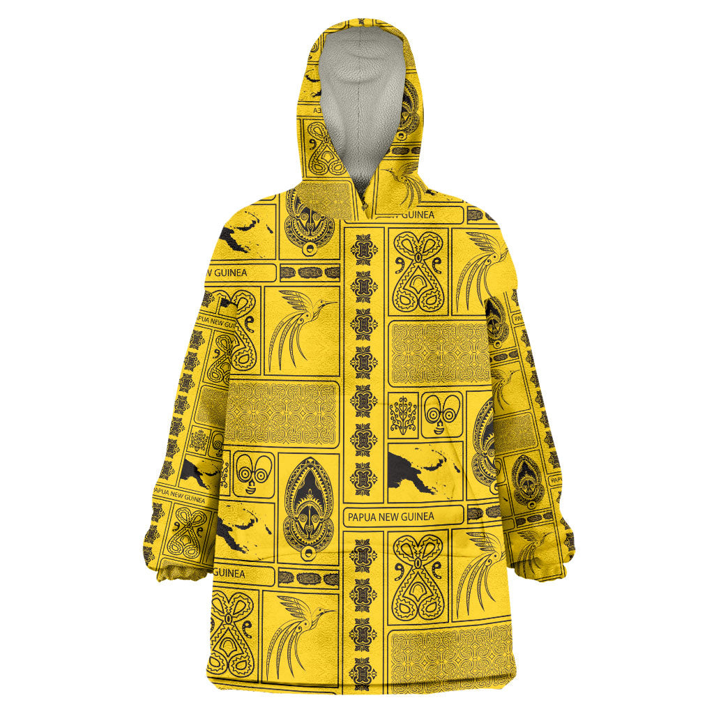 Papua New Guinea Heritage Motif Wearable Blanket Hoodie Yellow Version LT05 One Size Yellow - Polynesian Pride