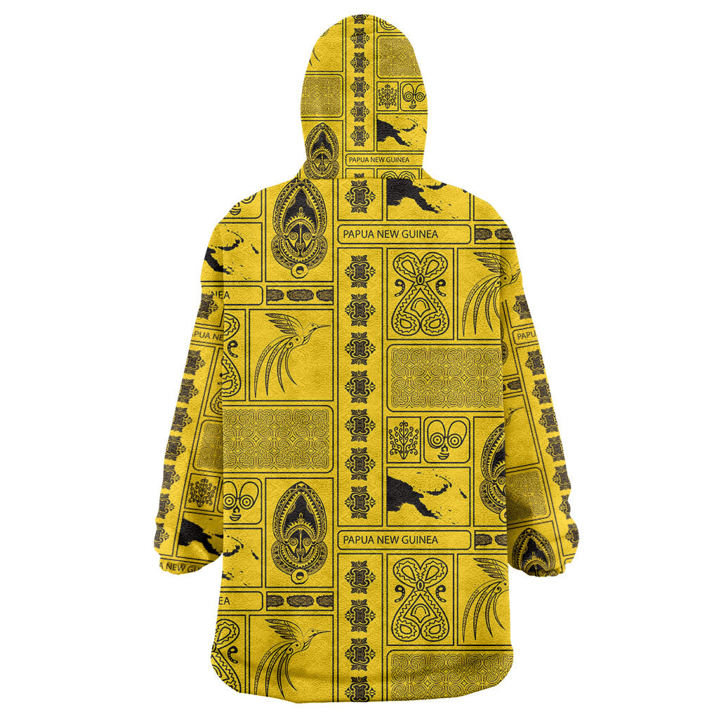 Papua New Guinea Heritage Motif Wearable Blanket Hoodie Yellow Version LT05 - Polynesian Pride