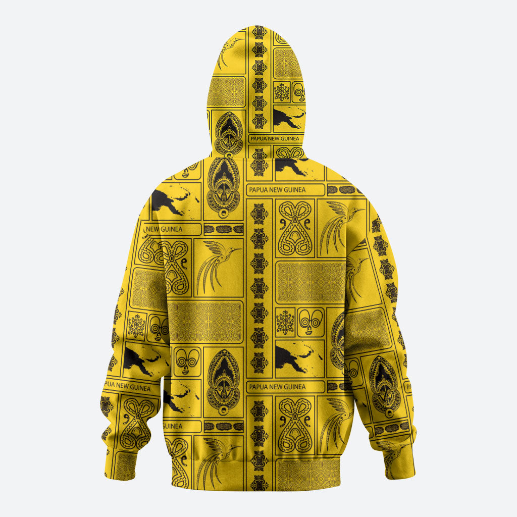 Papua New Guinea Heritage Motif Zip Hoodie Yellow Version LT05 - Polynesian Pride