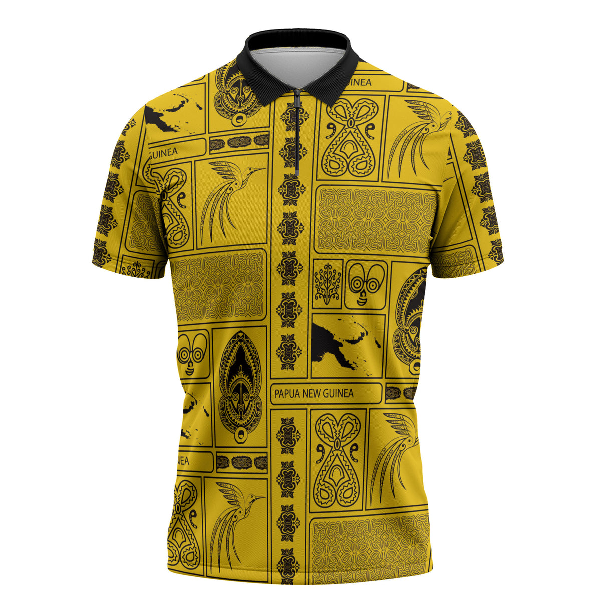 Papua New Guinea Heritage Motif Zipper Polo Shirt Yellow Version LT05 Yellow - Polynesian Pride