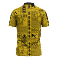 Papua New Guinea Heritage Motif Zipper Polo Shirt Yellow Version LT05 - Polynesian Pride