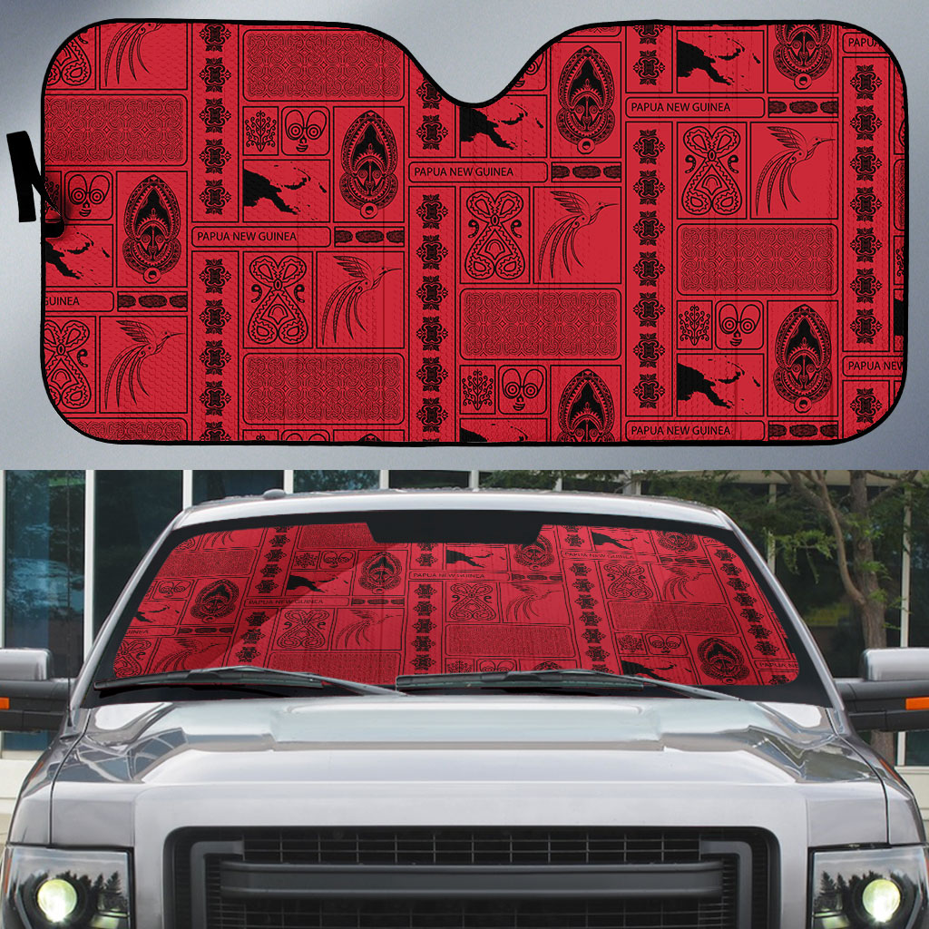 Papua New Guinea Heritage Motif Auto Sun Shade Red Version LT05 Red - Polynesian Pride
