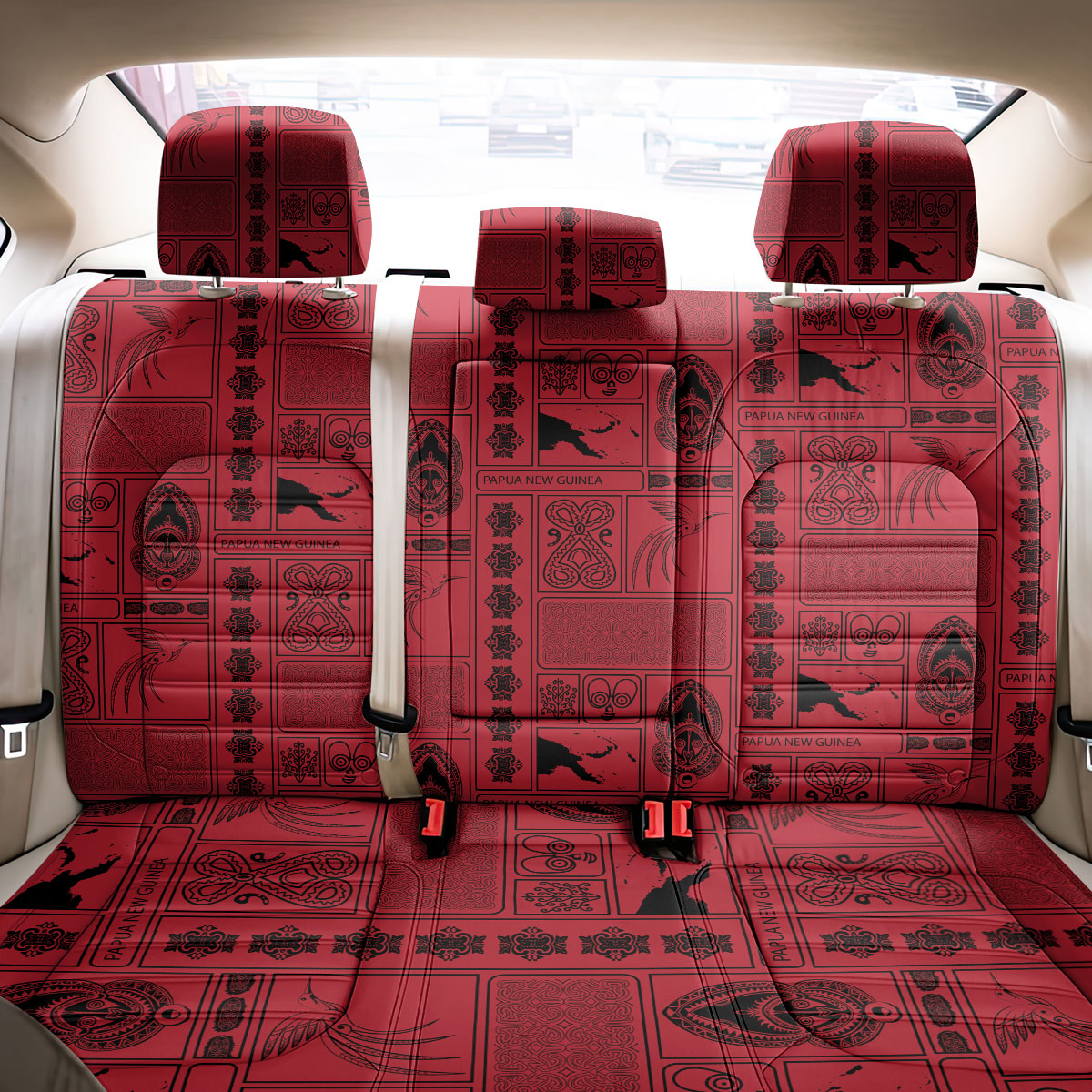 Papua New Guinea Heritage Motif Back Car Seat Cover Red Version LT05 - Polynesian Pride