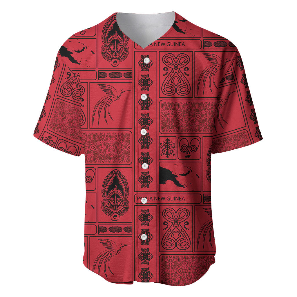 Papua New Guinea Heritage Motif Baseball Jersey Red Version LT05 Red - Polynesian Pride