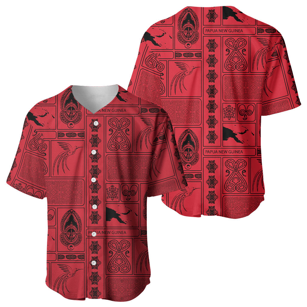 Papua New Guinea Heritage Motif Baseball Jersey Red Version LT05 - Polynesian Pride