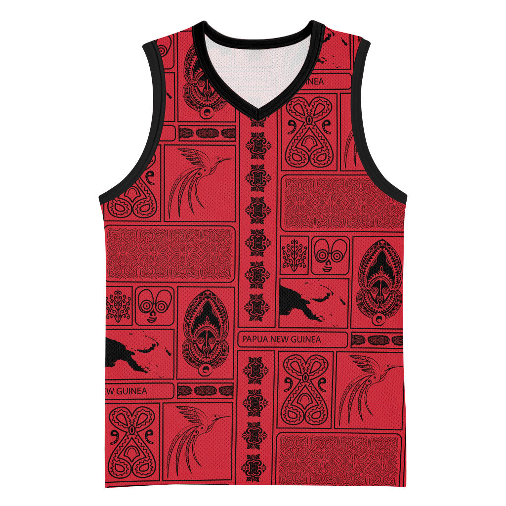 Papua New Guinea Heritage Motif Basketball Jersey Red Version LT05 Unisex Red - Polynesian Pride