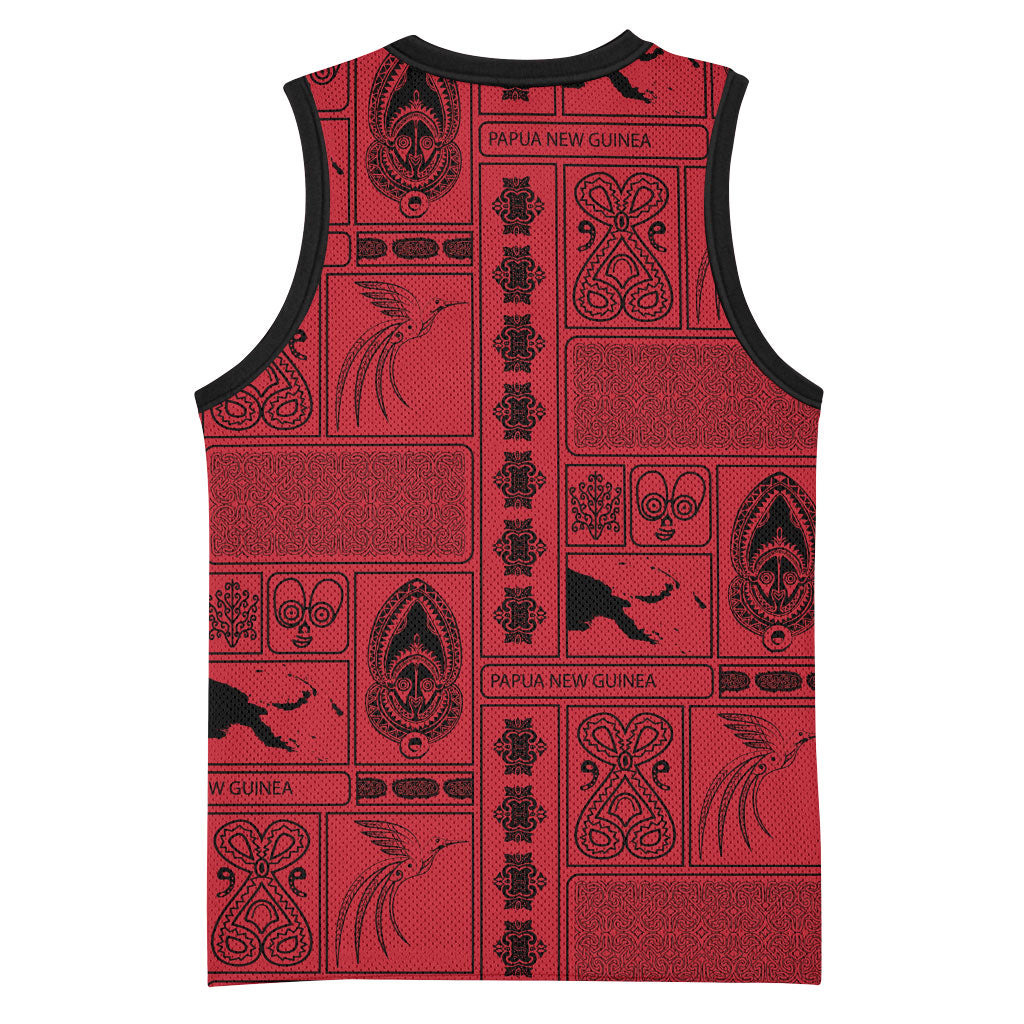 Papua New Guinea Heritage Motif Basketball Jersey Red Version LT05 - Polynesian Pride