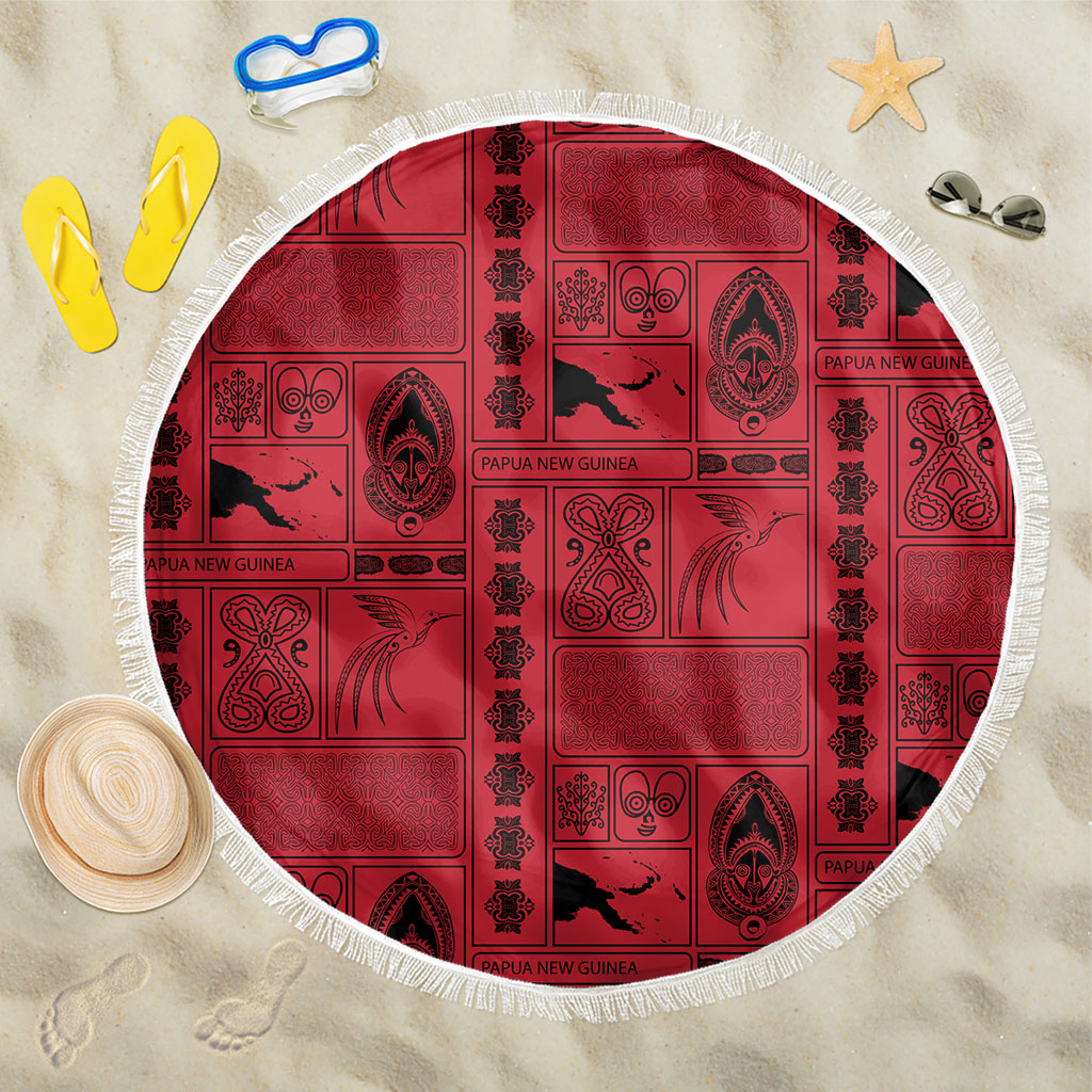 Papua New Guinea Heritage Motif Beach Blanket Red Version LT05 One Size 150cm Red - Polynesian Pride