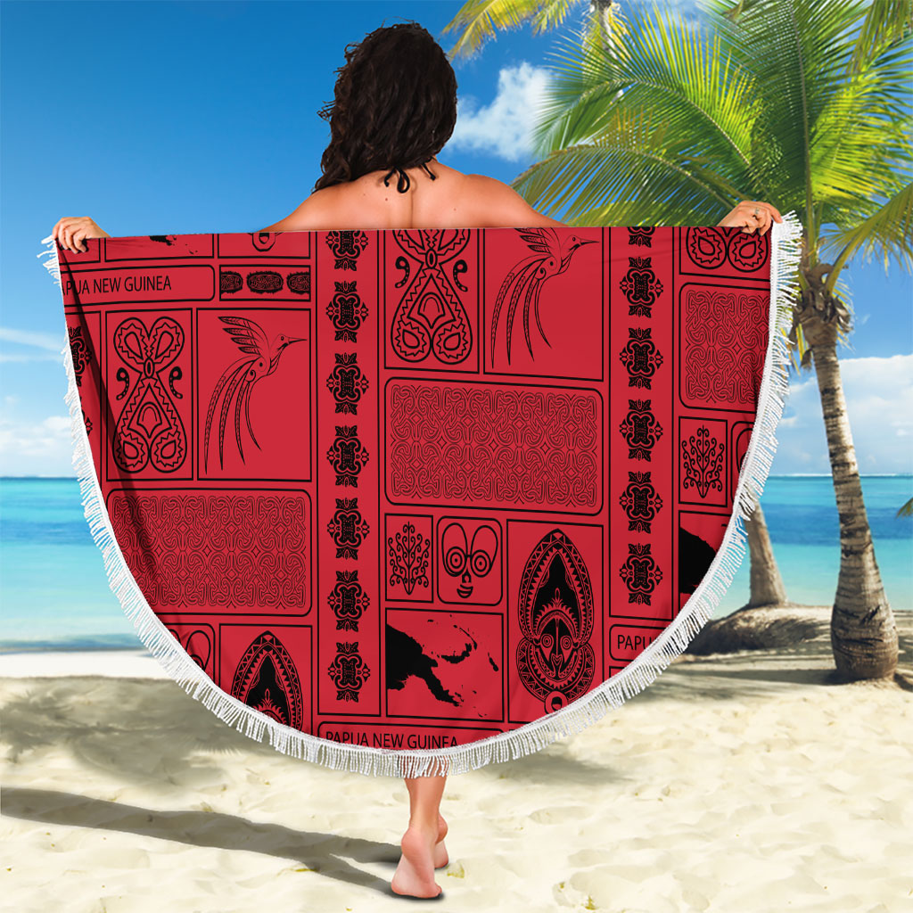 Papua New Guinea Heritage Motif Beach Blanket Red Version LT05 - Polynesian Pride