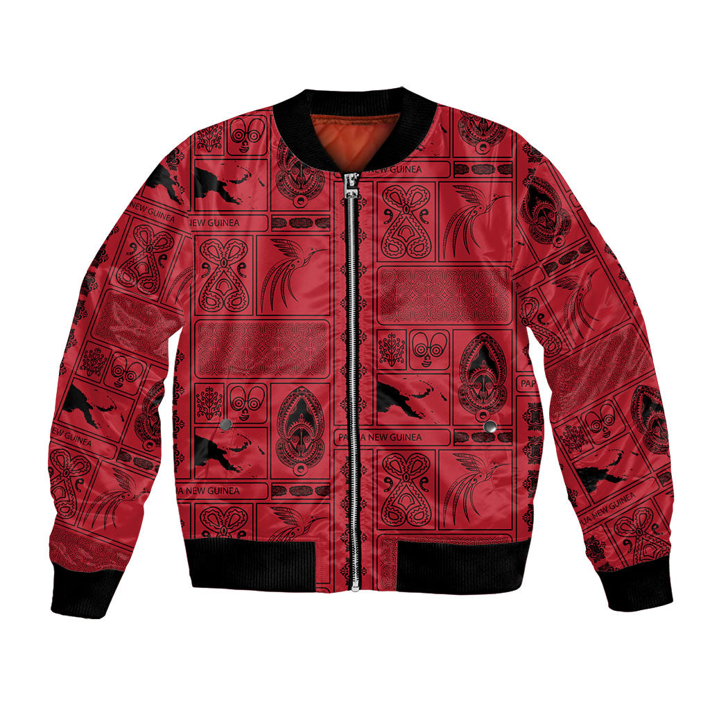 Papua New Guinea Heritage Motif Bomber Jacket Red Version LT05 Unisex Red - Polynesian Pride