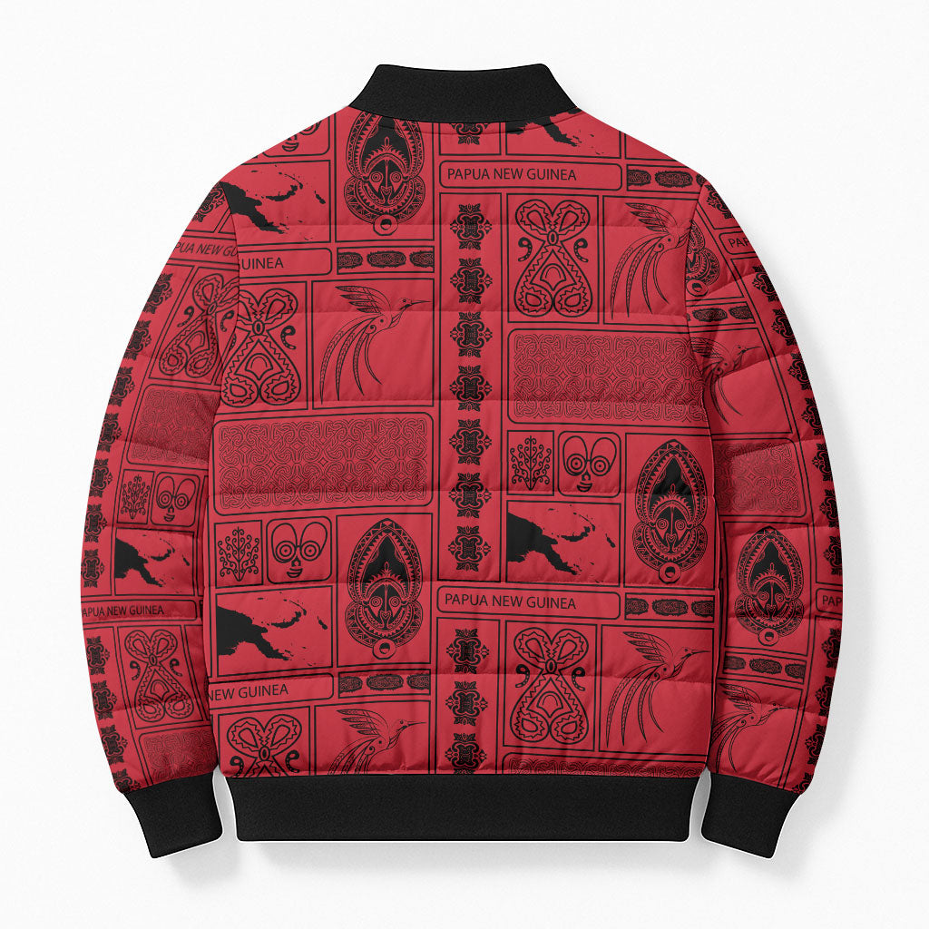 Papua New Guinea Heritage Motif Bomber Puffer Jacket Red Version LT05 - Polynesian Pride