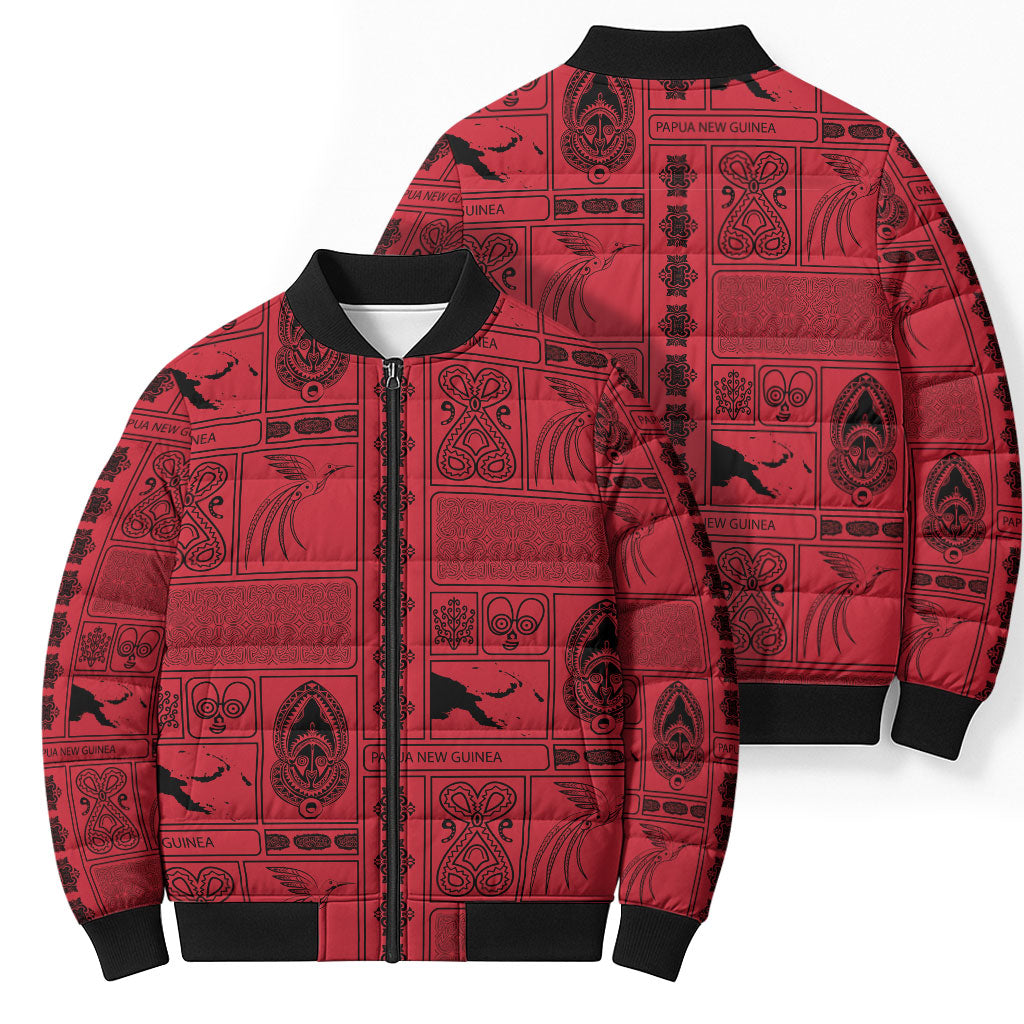 Papua New Guinea Heritage Motif Bomber Puffer Jacket Red Version LT05 - Polynesian Pride