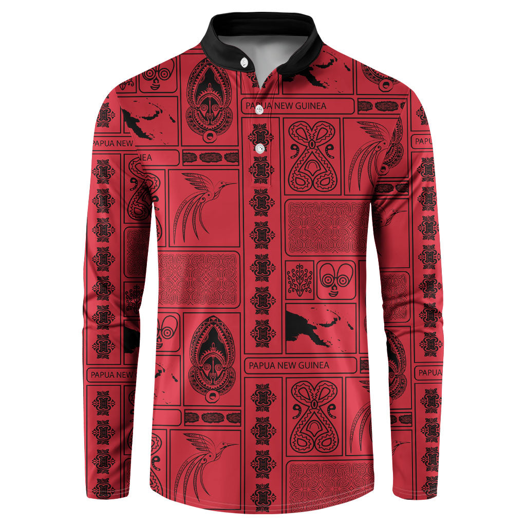 Papua New Guinea Heritage Motif Button Sweatshirt Red Version LT05 Red - Polynesian Pride