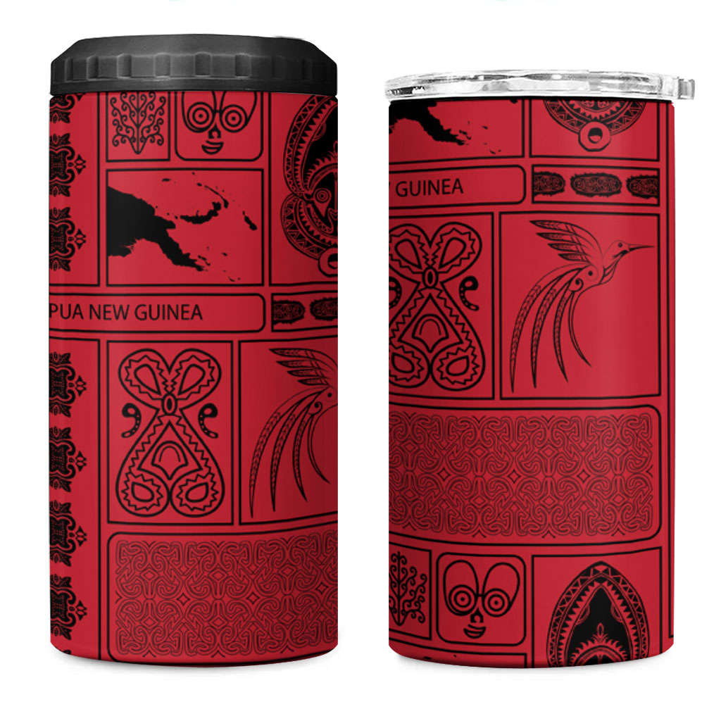 Papua New Guinea Heritage Motif 4 in 1 Can Cooler Tumbler Red Version LT05 One Size: 16 oz Red - Polynesian Pride